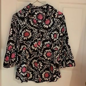 Satin flower plum sleeve blouse